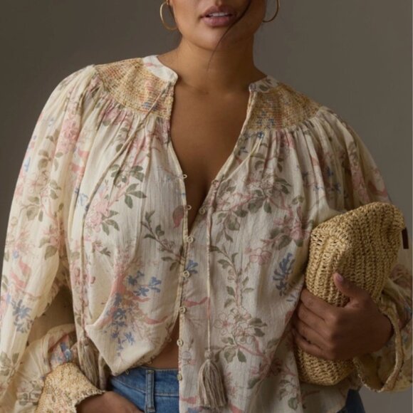 Brand New By Anthropologie Long Sleeve Smocked Lurex Top - Picture 6 of 13